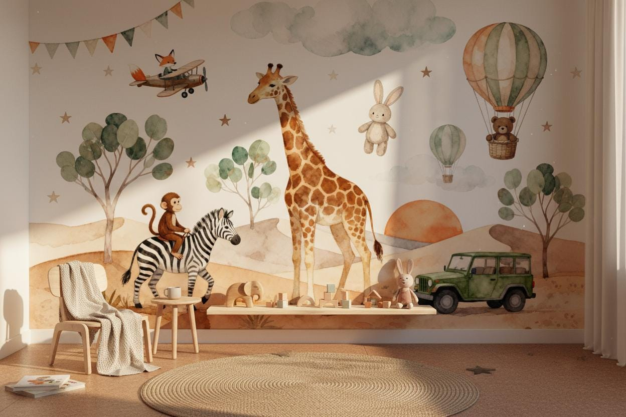 Cartoon Animal Wall Mural Kids - огляд і ціна Baby Nursery Peel And Stick Wallpaper